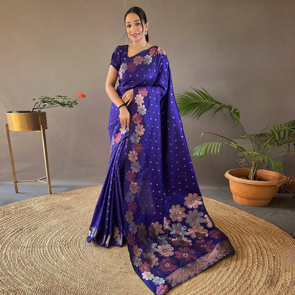 Paithani saree with Un-stiched Blouse Royal Blue colour