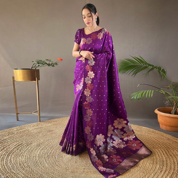 Y Paithani saree with Un-stiched Blouse Magenta Purple
