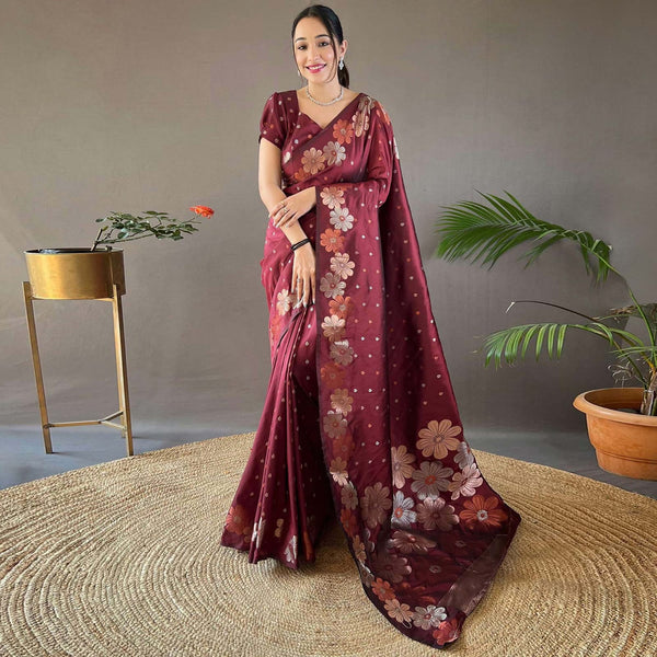 Paithani saree with Un-stiched Blouse Red colour