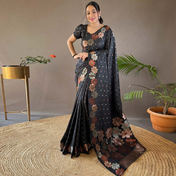 Paithani saree with Un-stiched Blouse Black colour