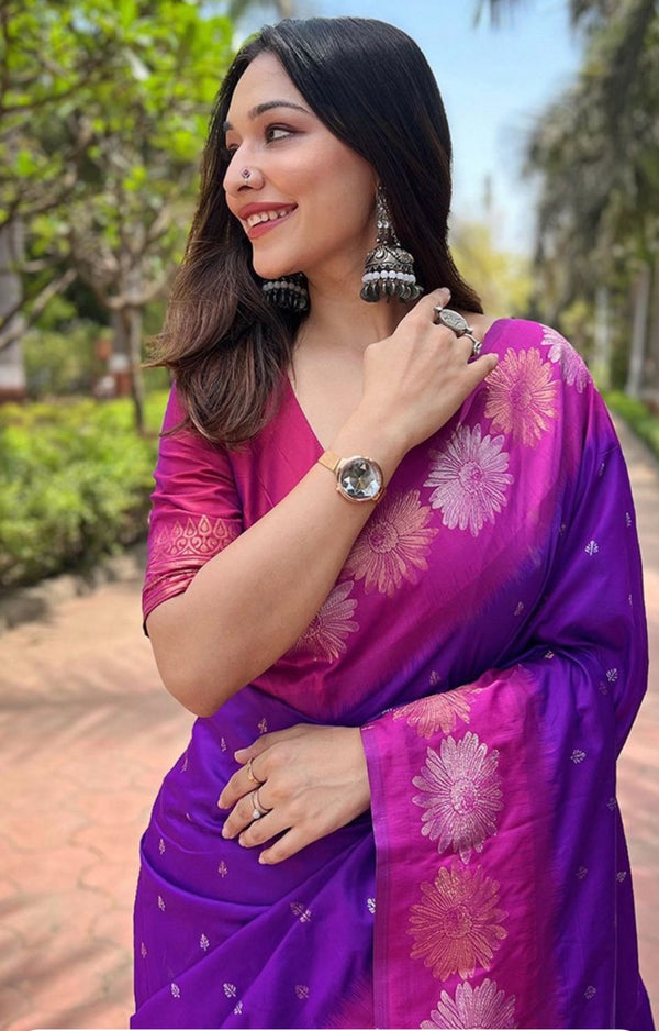 Violate Banarasi Silk saree for Daily wear