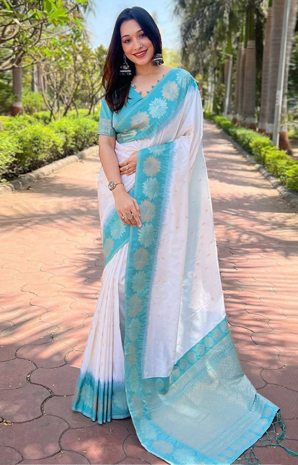 White Banarasi Silk saree