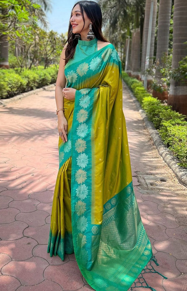 A Mendi colour Unstitched Blouse with paithani saree copy