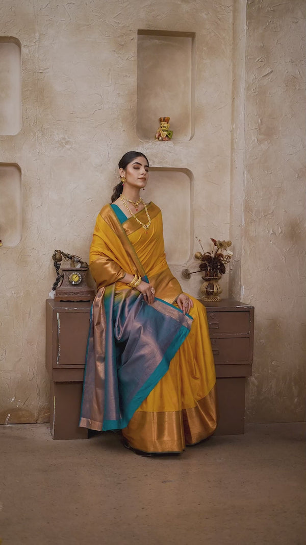 Z Banarsi Silk saree mustard colour
